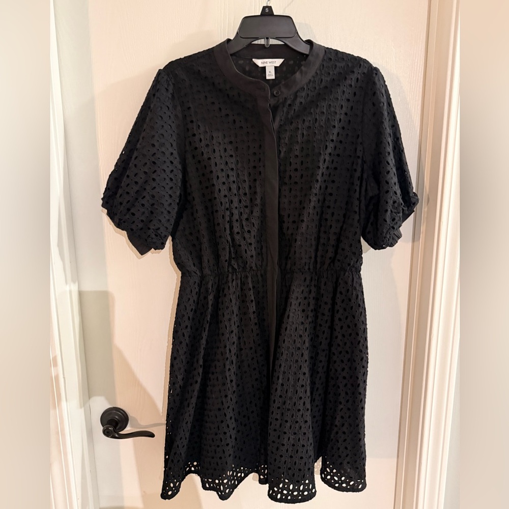 Nine West XL Fit and Flare Button-down Eyelet Dress